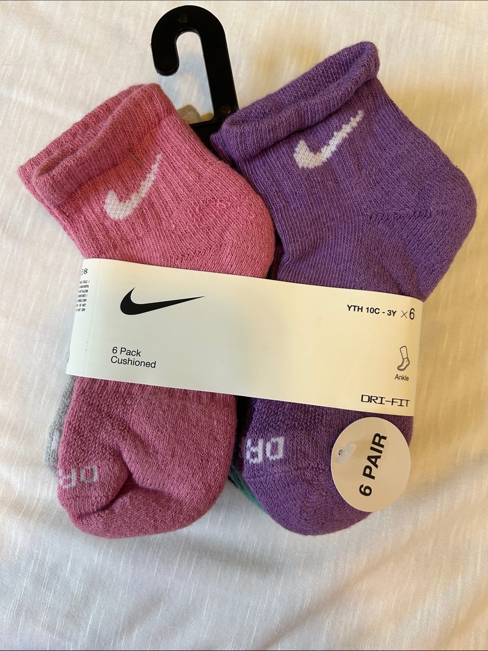 Nike Kids Athletic Ankle Socks - 6 Pack YTH 10C - 3Y (XS) Multiple Colors